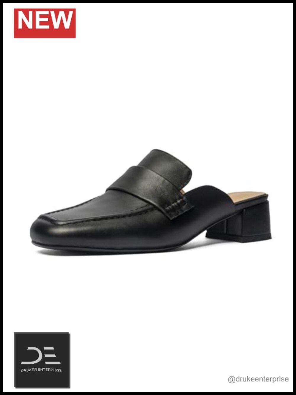 Women's Leather Block Heel Mules Slip-On Square Toe Formal Party Shoes